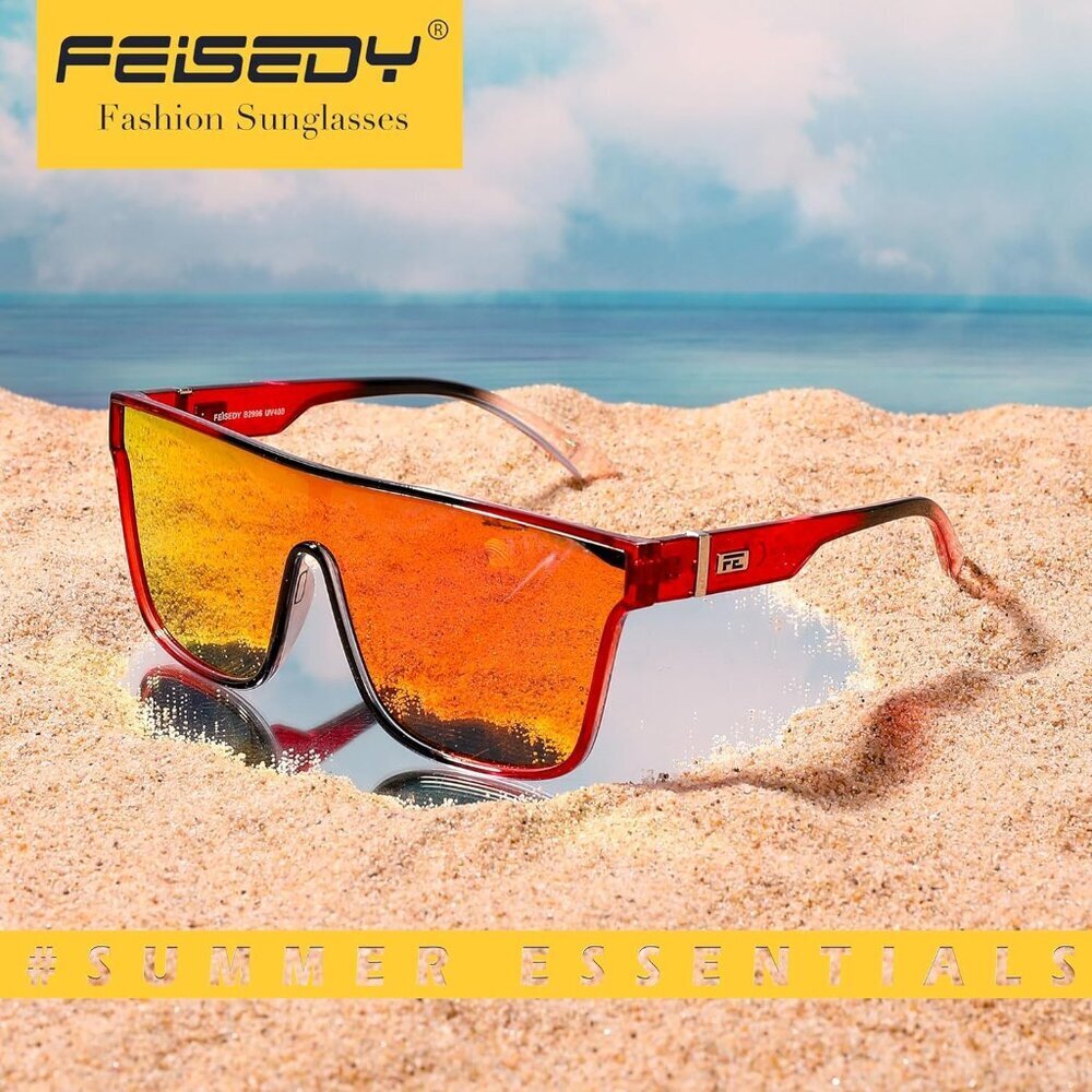 Women's  Red Black Frame & Red Mirrored Lens Oversized Square Large Sun Glasses - Picture 5 of 6